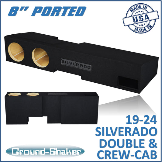 BLACK 8" DUAL PORTED SUB BOX, FITS 19-25 CHEVY SILVERADO DOUBLE & CREW-CAB