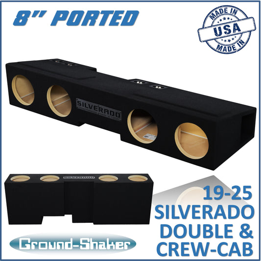 BLACK 8" QUAD PORTED SUB BOX, FITS 19-25 CHEVY SILVERADO DOUBLE & CREW-CAB
