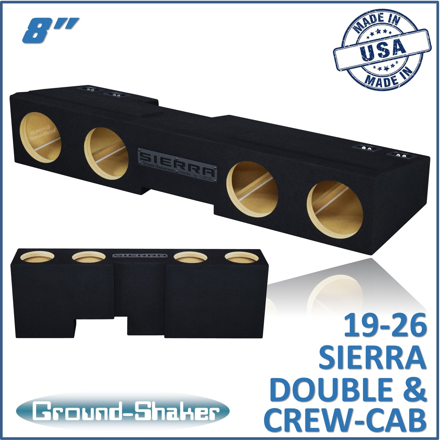 BLACK 8" QUAD SEALED SUB BOX, FITS 19-26 GMC Sierra DOUBLE & CREW-CAB