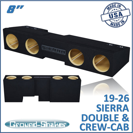 BLACK 8" QUAD SEALED SUB BOX, FITS 19-26 GMC Sierra DOUBLE & CREW-CAB