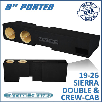 BLACK 8" DUAL PORTED SUB BOX, FITS 19-26 GMC Sierra DOUBLE & CREW-CAB