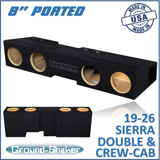 BLACK 8" QUAD PORTED SUB BOX, FITS 19-26 GMC Sierra DOUBLE & CREW-CAB