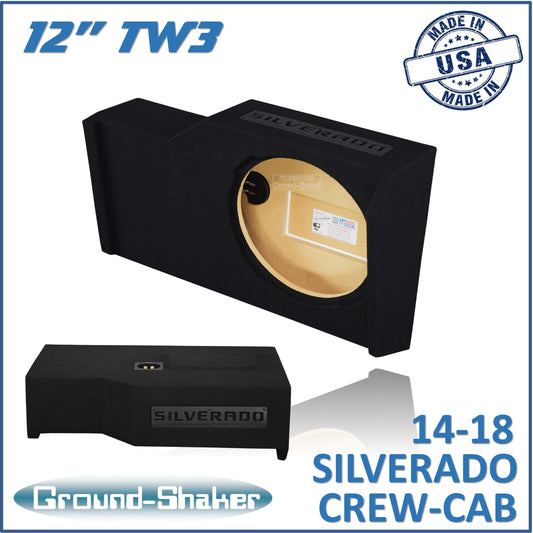 BLACK 12" TW3 SINGLE SEALED SUB BOX, FITS CHEVY 14-18 SILVERADO CREW-CAB
