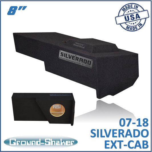 BLACK 8" SINGLE SEALED SUB BOX, FITS 07-18 CHEVY SILVERADO EXTENDED CAB