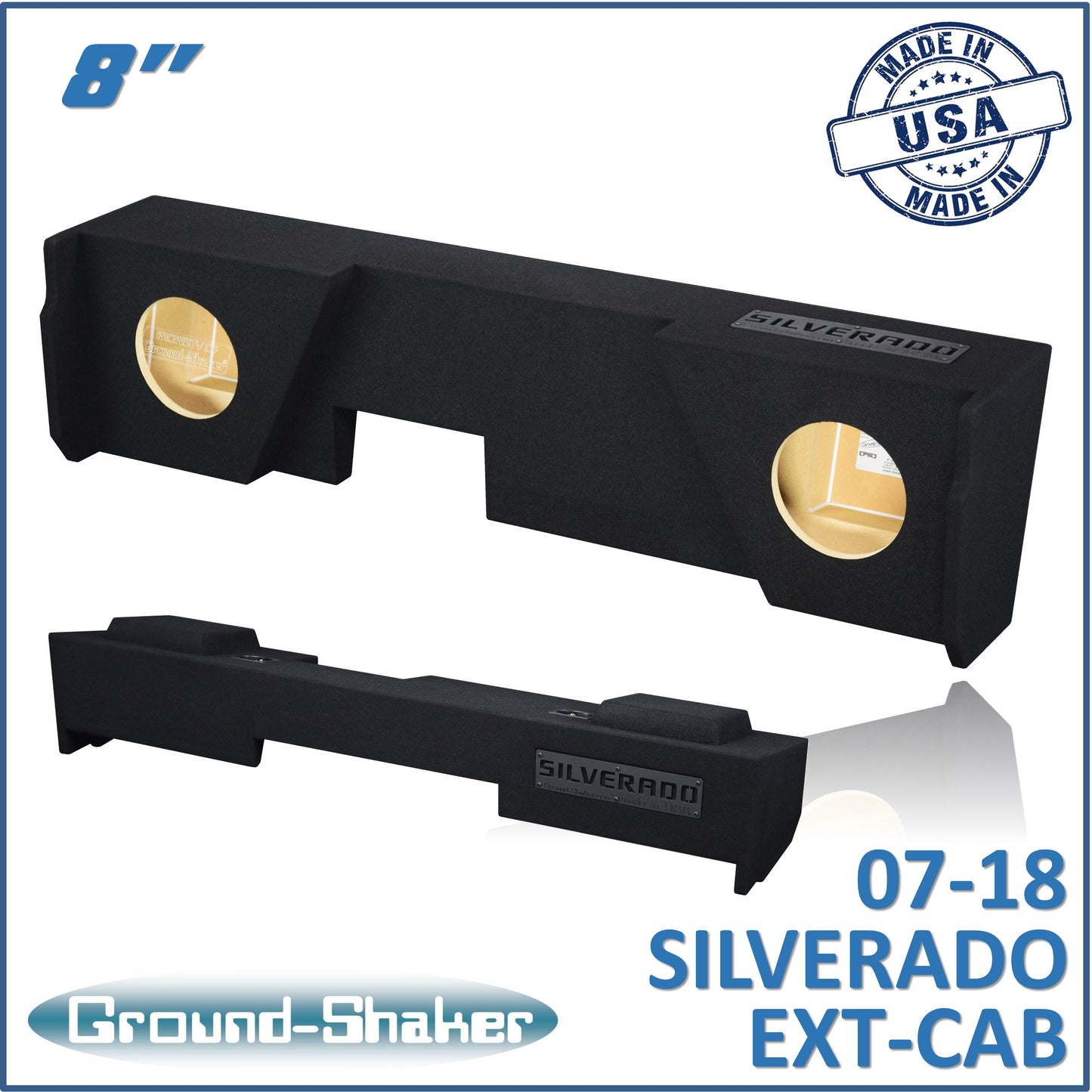 BLACK 8" DUAL SEALED SUB BOX, FITS 07-18 CHEVY SILVERADO EXTENDED CAB