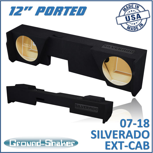 BLACK 12" DUAL PORTED SUB BOX, FITS 07-18 CHEVY SILVERADO EXTENDED CAB