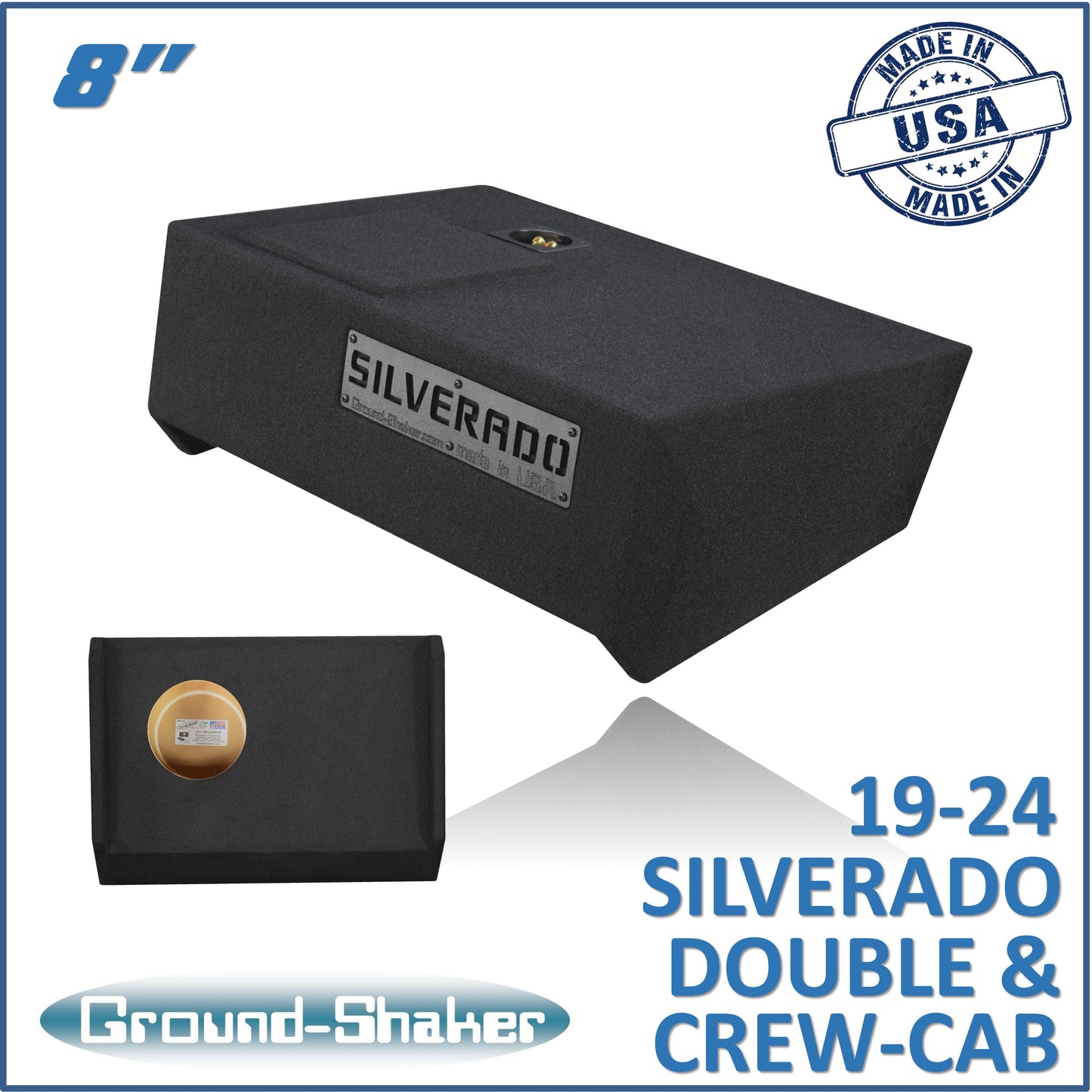 BLACK 8" SINGLE SEALED SUB BOX, FITS 19-24 CHEVY SILVERADO DOUBLE & CREW-CAB