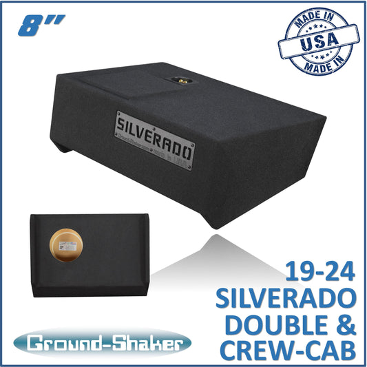 BLACK 8" SINGLE SEALED SUB BOX, FITS 19-24 CHEVY SILVERADO DOUBLE & CREW-CAB