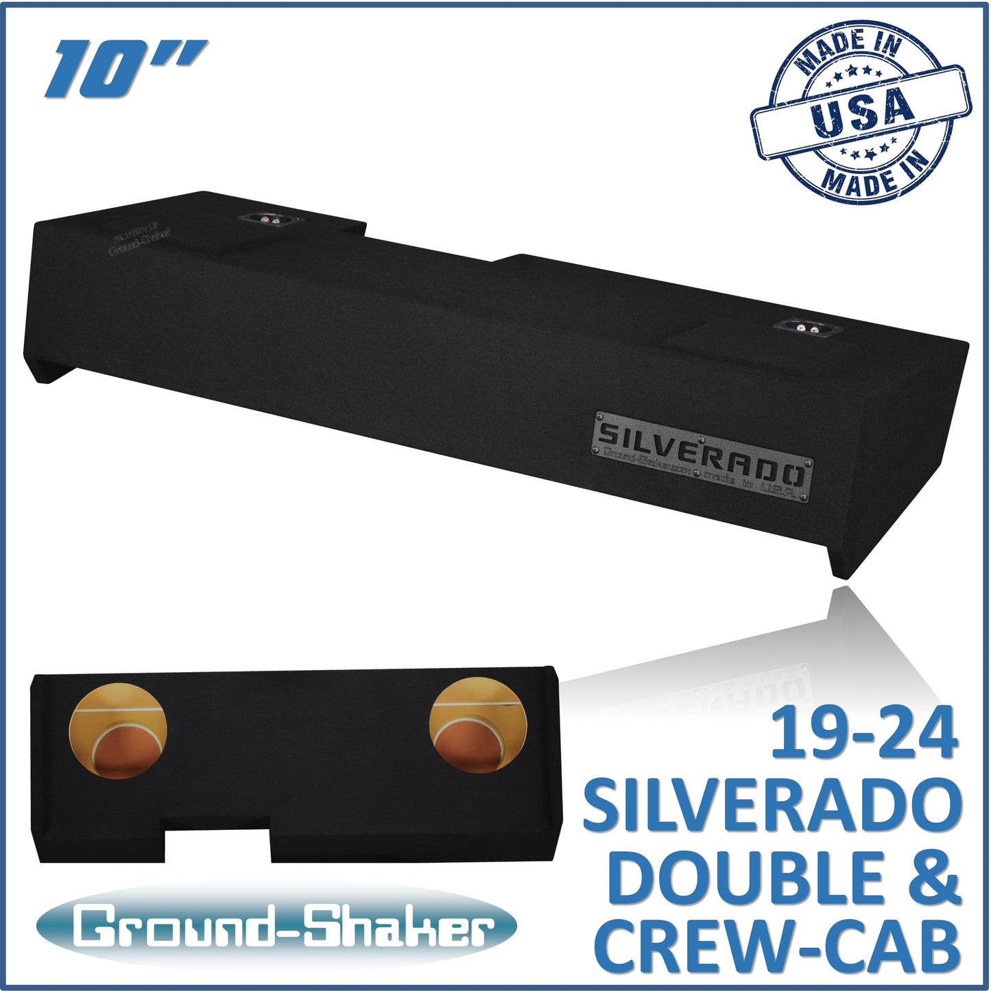 BLACK 10" DUAL SEALED SUB BOX, FITS 19-24 CHEVY SILVERADO DOUBLE & CREW-CAB