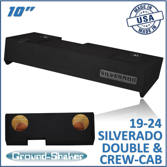 BLACK 10" DUAL SEALED SUB BOX, FITS 19-24 CHEVY SILVERADO DOUBLE & CREW-CAB