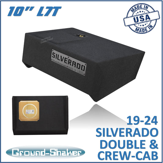 BLACK 10" SOLOBARIC SINGLE SEALED SUB BOX, FITS 19-24 CHEVY SILVERADO DOUBLE & CREW-CAB