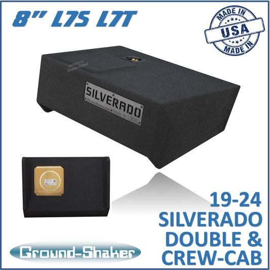 BLACK 8" SOLOBARIC SINGLE SEALED SUB BOX, FITS 19-24 CHEVY SILVERADO DOUBLE & CREW-CAB
