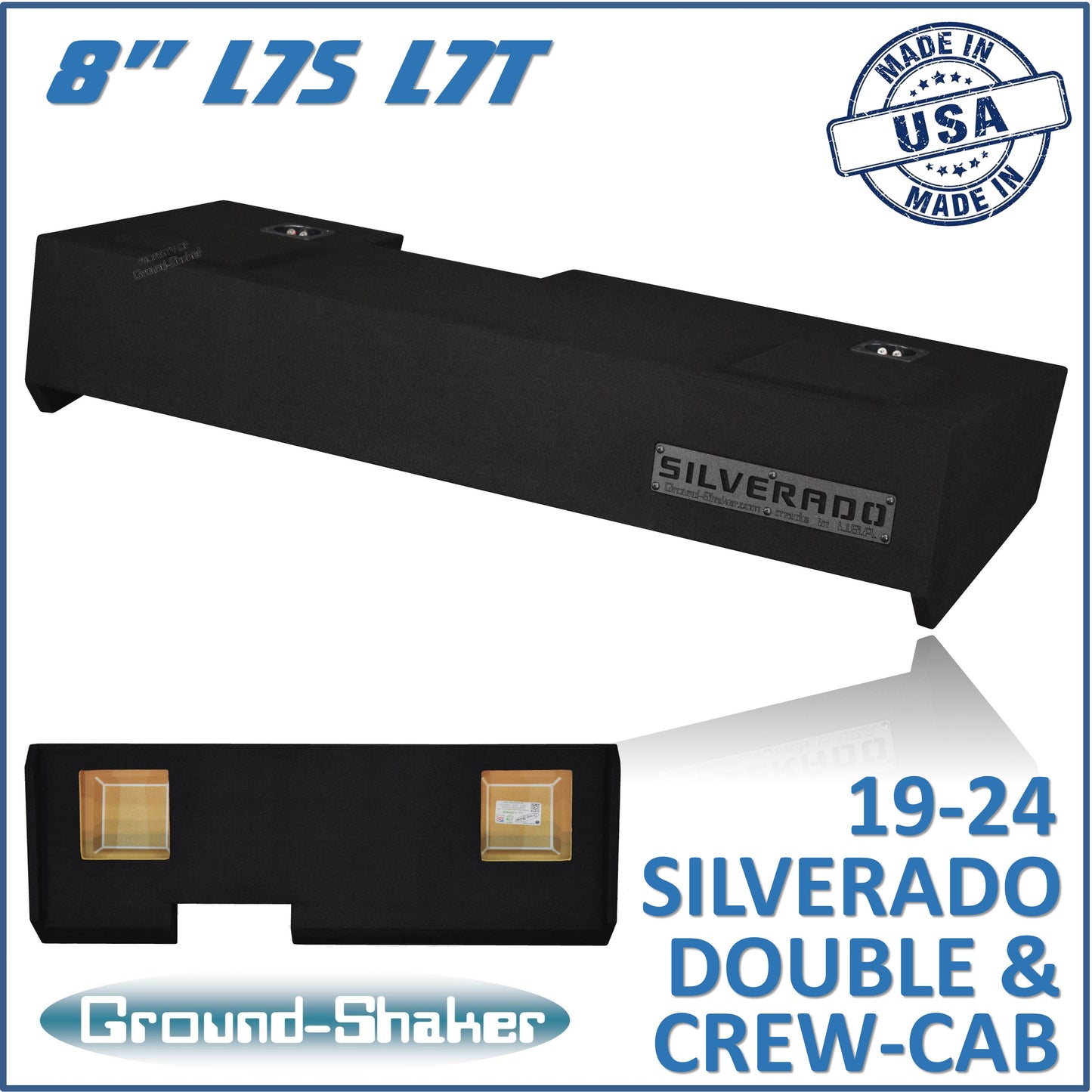 BLACK 8” SOLOBARIC DUAL SEALED SUB BOX, FITS 19-24 CHEVY SILVERADO DOUBLE & CREW-CAB