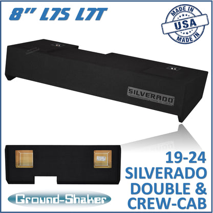 BLACK 8” SOLOBARIC DUAL SEALED SUB BOX, FITS 19-24 CHEVY SILVERADO DOUBLE & CREW-CAB