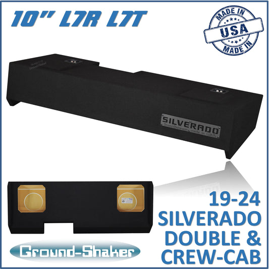 BLACK 10" L7T DUAL SEALED SUB BOX, FITS 19-24 CHEVY SILVERADO DOUBLE & CREW-CAB