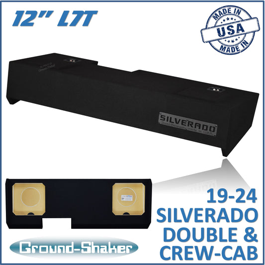BLACK 12" L7T DUAL SEALED SUB BOX, FITS 19-24 CHEVY SILVERADO DOUBLE & CREW-CAB