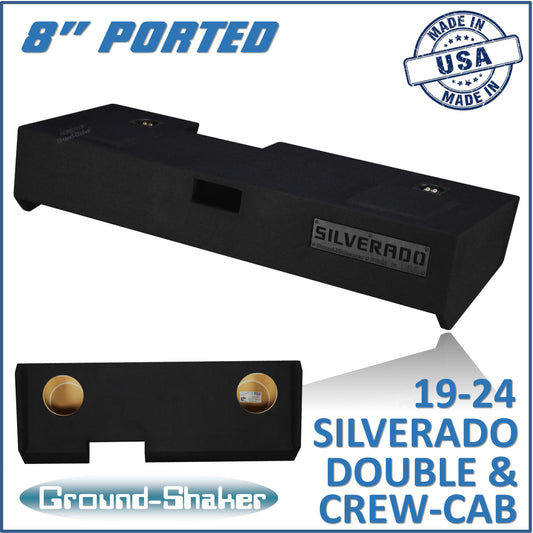 BLACK 8" DUAL PORTED SUB BOX, FITS 19-24 CHEVY SILVERADO DOUBLE & CREW-CAB