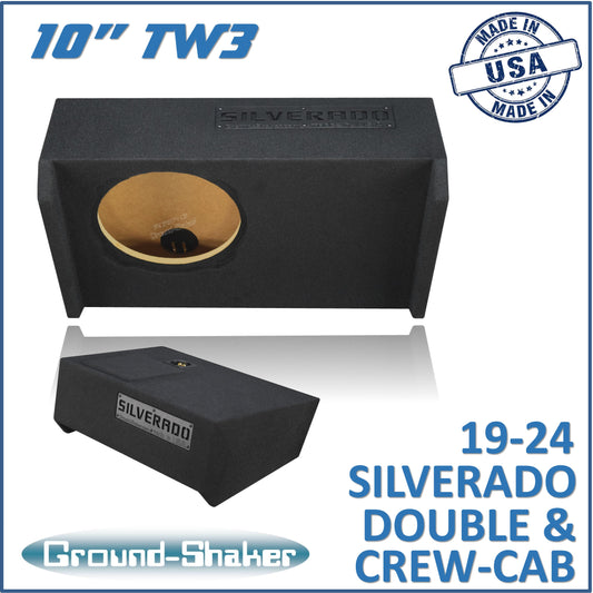 BLACK 10" TW3 SINGLE SEALED SUB BOX, FITS 19-24 CHEVY SILVERADO DOUBLE & CREW-CAB