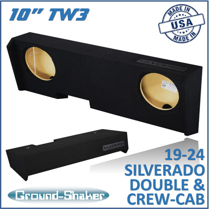 BLACK 10" TW3 DUAL SEALED SUB BOX, FITS 19-24 CHEVY SILVERADO DOUBLE & CREW-CAB