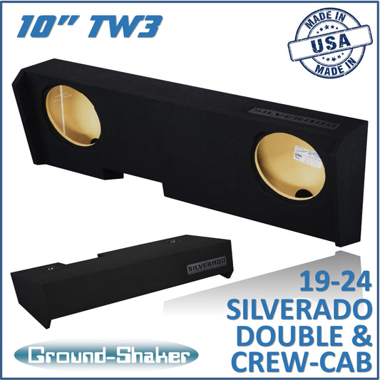 BLACK 10" TW3 DUAL SEALED SUB BOX, FITS 19-24 CHEVY SILVERADO DOUBLE & CREW-CAB