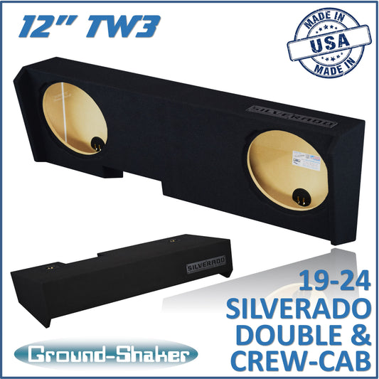 BLACK 12" TW3 DUAL SEALED SUB BOX, FITS 19-24 CHEVY SILVERADO DOUBLE & CREW-CAB