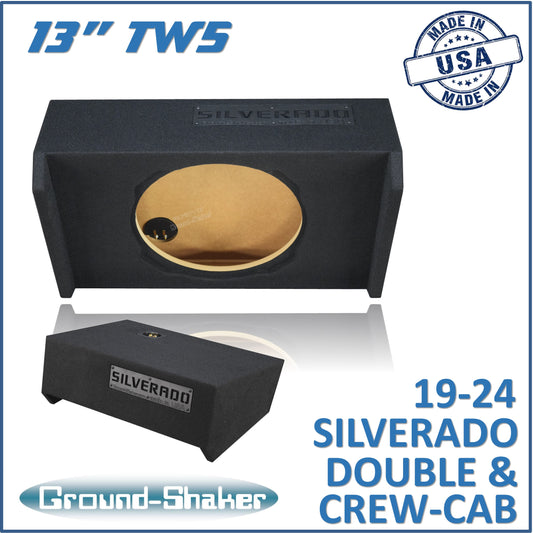 BLACK 13" TW5 SINGLE SEALED SUB BOX, FITS 19-24 CHEVY SILVERADO DOUBLE & CREW-CAB