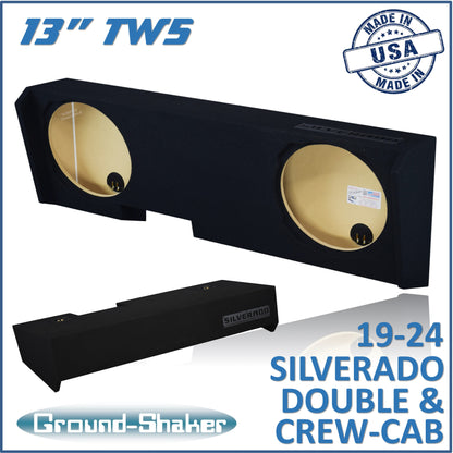 BLACK 13" TW5 DUAL SEALED SUB BOX, FITS 19-24 CHEVY SILVERADO DOUBLE & CREW-CAB