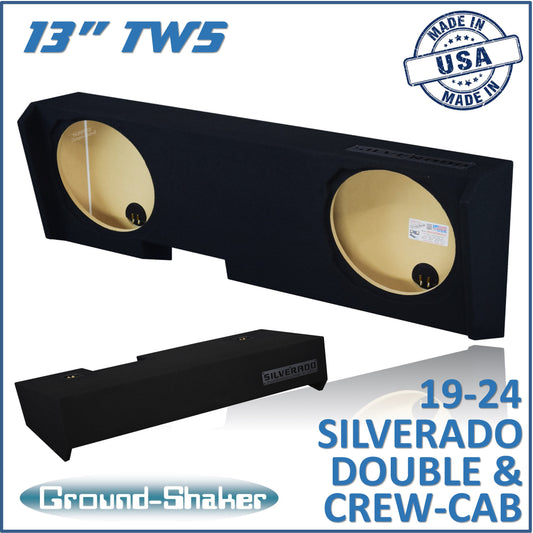BLACK 13" TW5 DUAL SEALED SUB BOX, FITS 19-24 CHEVY SILVERADO DOUBLE & CREW-CAB