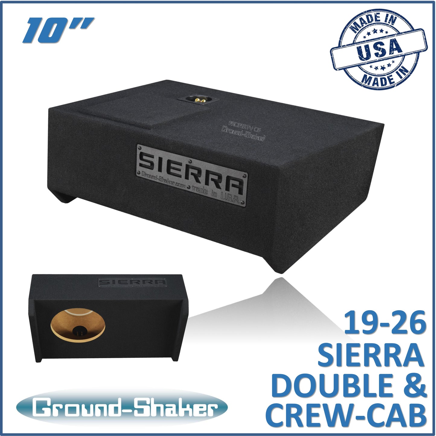 BLACK 10" SINGLE SEALED SUB BOX, FITS 19-26 GMC SIERRA DOUBLE & CREW-CAB