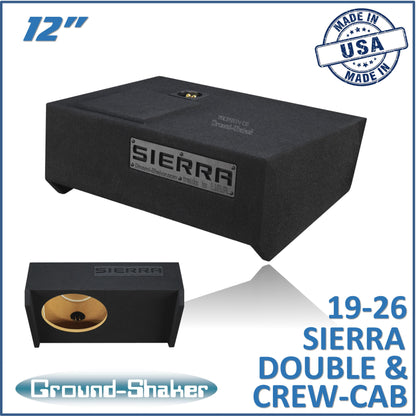 BLACK 12" SINGLE SEALED SUB BOX, FITS 19-26 GMC SIERRA DOUBLE & CREW-CAB