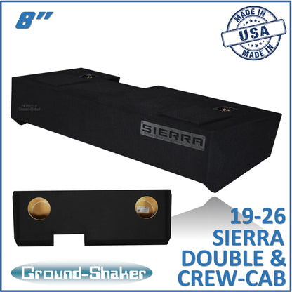 BLACK 8” DUAL SEALED SUB BOX, FITS 19-26 GMC SIERRA DOUBLE & CREW-CAB