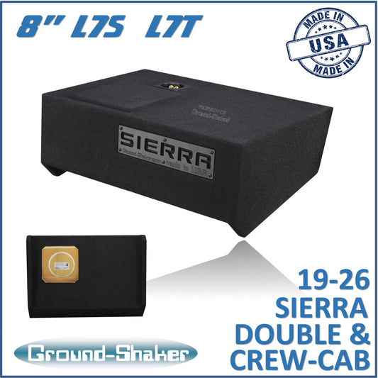 BLACK 8" SOLOBARIC SINGLE SEALED SUB BOX, FITS 19-26 CHEVY GMC SIERRA DOUBLE & CREW-CAB