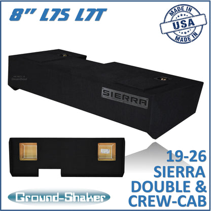 BLACK 8” SOLOBARIC DUAL SEALED SUB BOX, FITS 19-26 GMC SIERRA DOUBLE & CREW-CAB