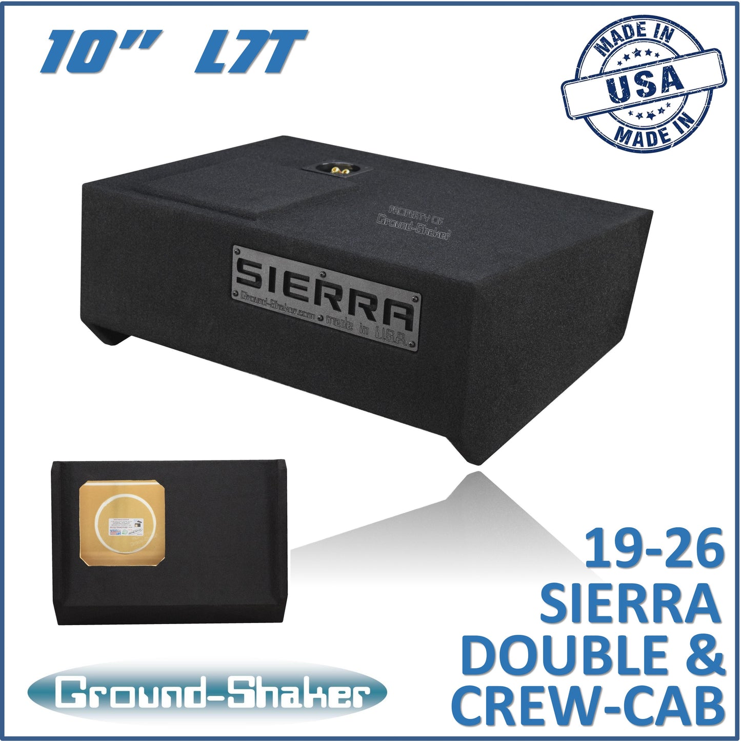 BLACK 10" L7T SINGLE SEALED SUB BOX, FITS 19-26 GMC SIERRA DOUBLE & CREW-CAB