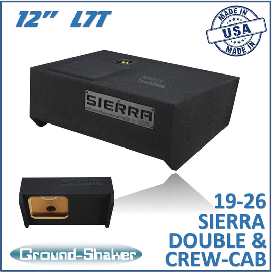 BLACK 12" L7T SINGLE SEALED SUB BOX, FITS 19-26 GMC SIERRA DOUBLE & CREW-CAB
