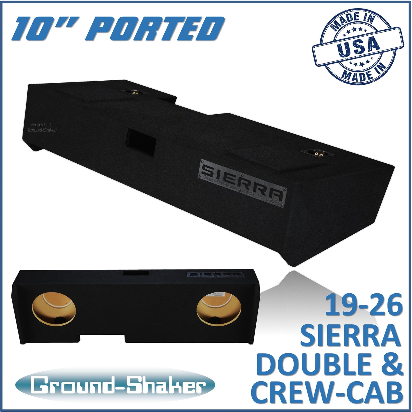 BLACK 10" DUAL PORTED SUB BOX, FITS 19-26 GMC SIERRA DOUBLE & CREW-CAB