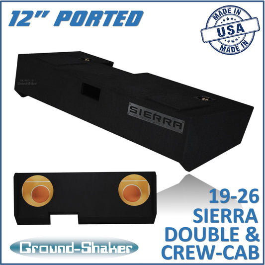BLACK 12" DUAL PORTED SUB BOX, FITS 19-26 GMC SIERRA DOUBLE & CREW-CAB