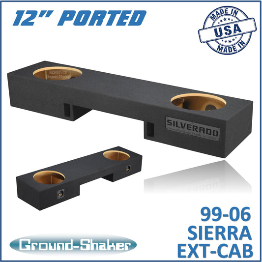 BLACK 12" DUAL PORTED SUB BOX, FITS 99-06 & 07 CLASSIC GMC SIERRA EXT-CAB