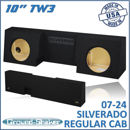 BLACK 10" DUAL SEALED TW3 SUB BOX, FITS 07-24 CHEVY SILVERADO REGULAR-CAB