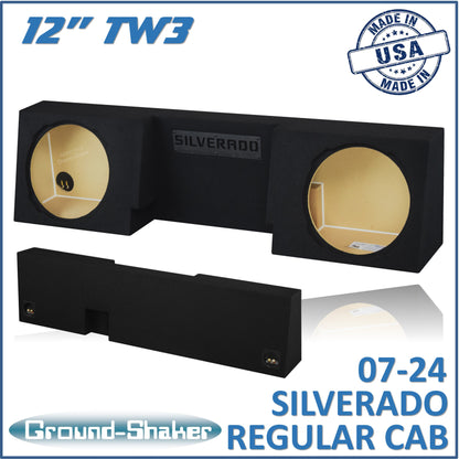 BLACK 12" DUAL SEALED TW3 SUB BOX, FITS 07-24 CHEVY SILVERADO REGULAR-CAB