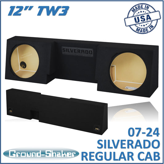 BLACK 12" DUAL SEALED TW3 SUB BOX, FITS 07-24 CHEVY SILVERADO REGULAR-CAB