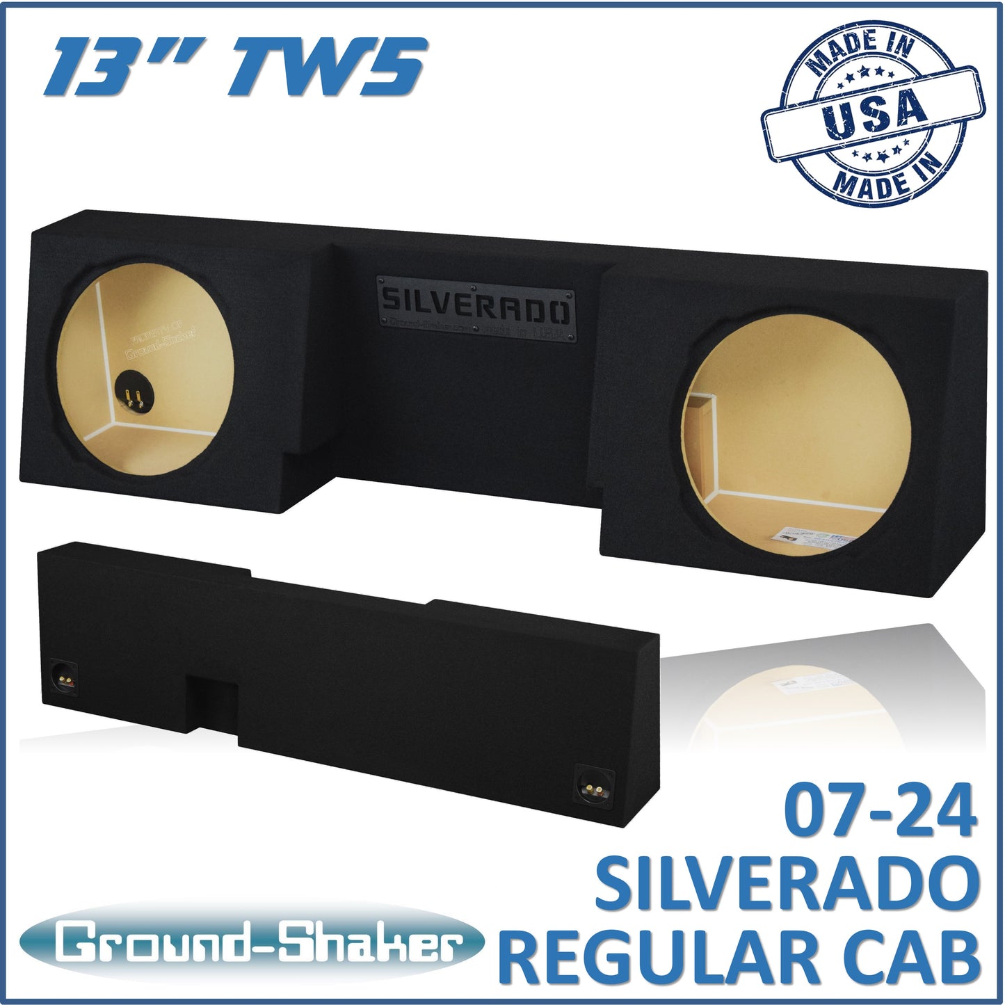 BLACK 13" DUAL SEALED TW5 SUB BOX, FITS 07-24 CHEVY SILVERADO REGULAR-CAB