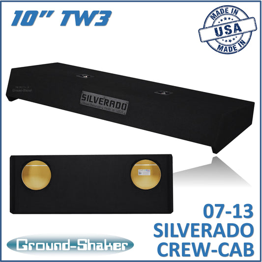 BLACK 10" DUAL SEALED TW3 SUB BOX, FITS 07-13 CHEVY SILVERADO CREW-CAB