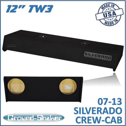 BLACK 12" DUAL SEALED TW3 SUB BOX, FITS 07-13 CHEVY SILVERADO CREW-CAB