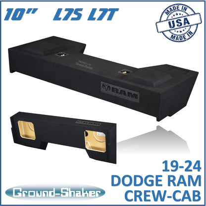 BLACK 10" DUAL SEALED SOLOBARIC SUBWOOFER BOX, FITS 19-24 DODGE RAM 1500 CREW-CAB