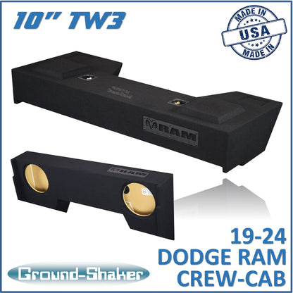 BLACK 10" DUAL SEALED JL TW3 SUB BOX, FITS 19-24 DODGE RAM 1500 CREW-CAB