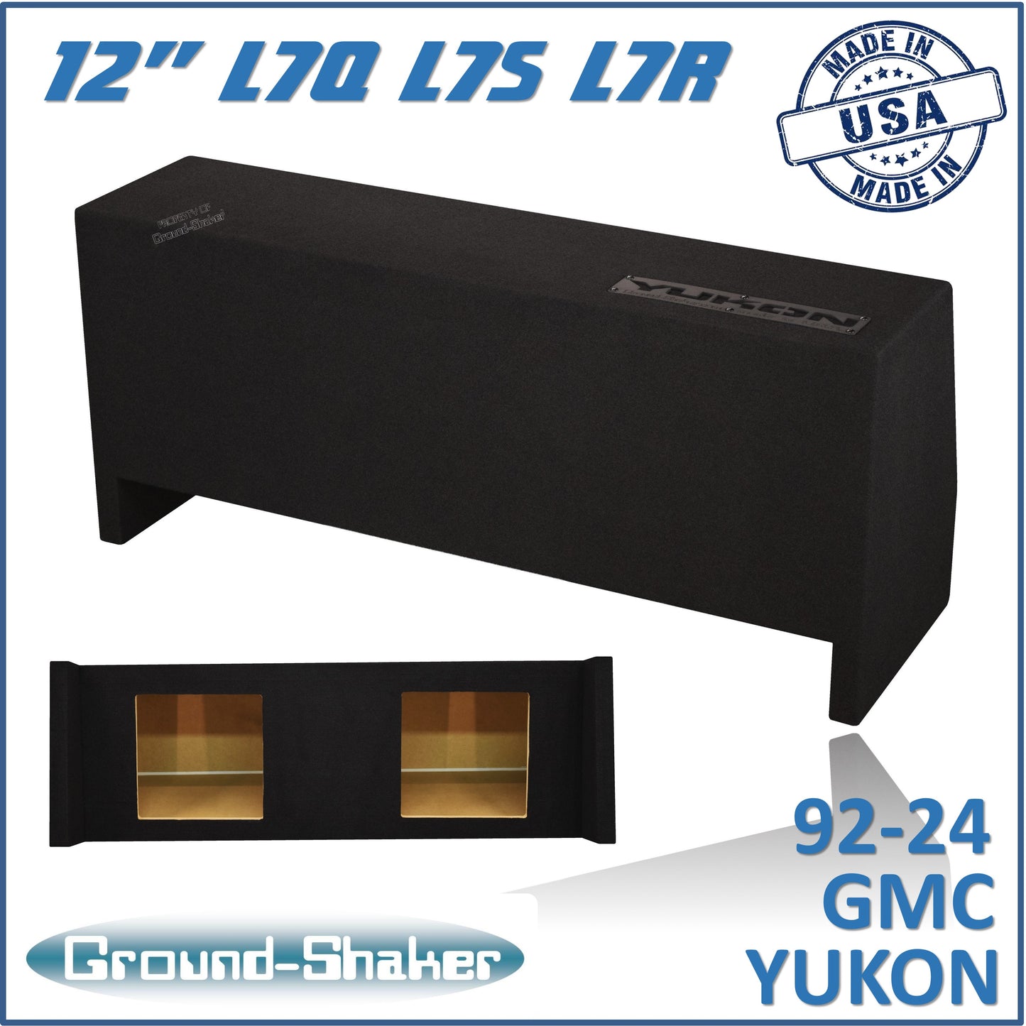 BLACK 12" DUAL SEALED SOLOBARIC SUB BOX, FITS 92-24 GMC YUKON (w/3rd row seat)