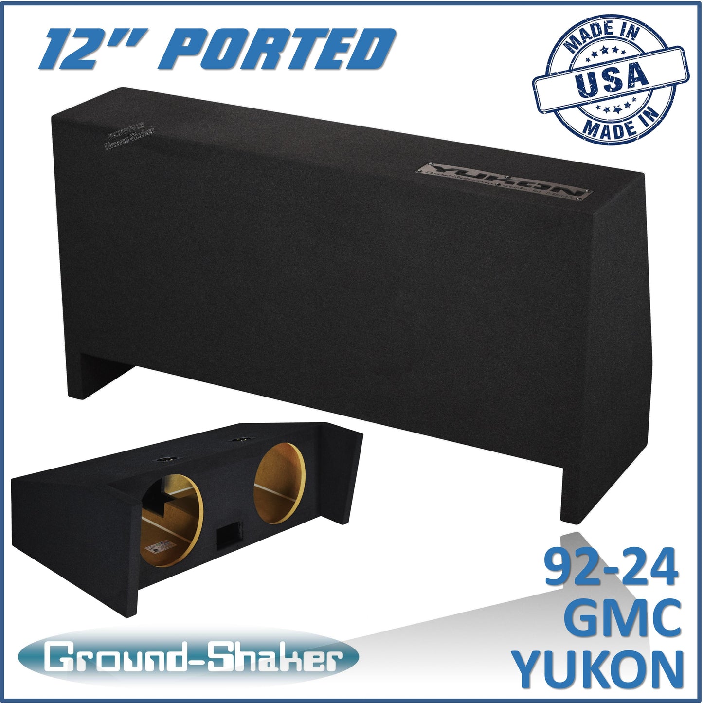 BLACK 12" DUAL PORTED SUB BOX, FITS 92-24 GMC YUKON (w/3rd row seat)