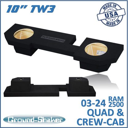 BLACK 10" DUAL SEALED TW3 SUB BOX, FITS 03-24 DODGE RAM 2500/3500 CREW-CAB & EXT-CAB
